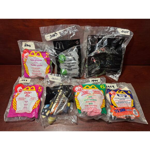 Lot of 7 Vintage McDonalds Happy Meal Toys All Unopened & New - Picture 1 of 7